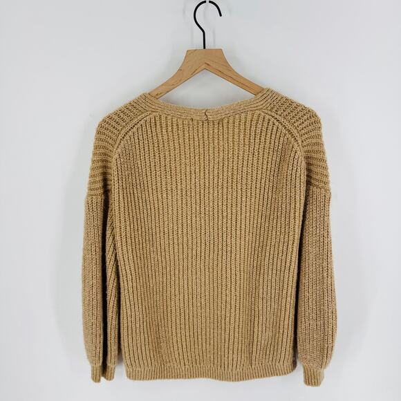 Boden Wool Blend Ribbed V-Neck Chunky Knit Sweater Tan Size 2 Minimalist Neutral - Picture 2 of 6